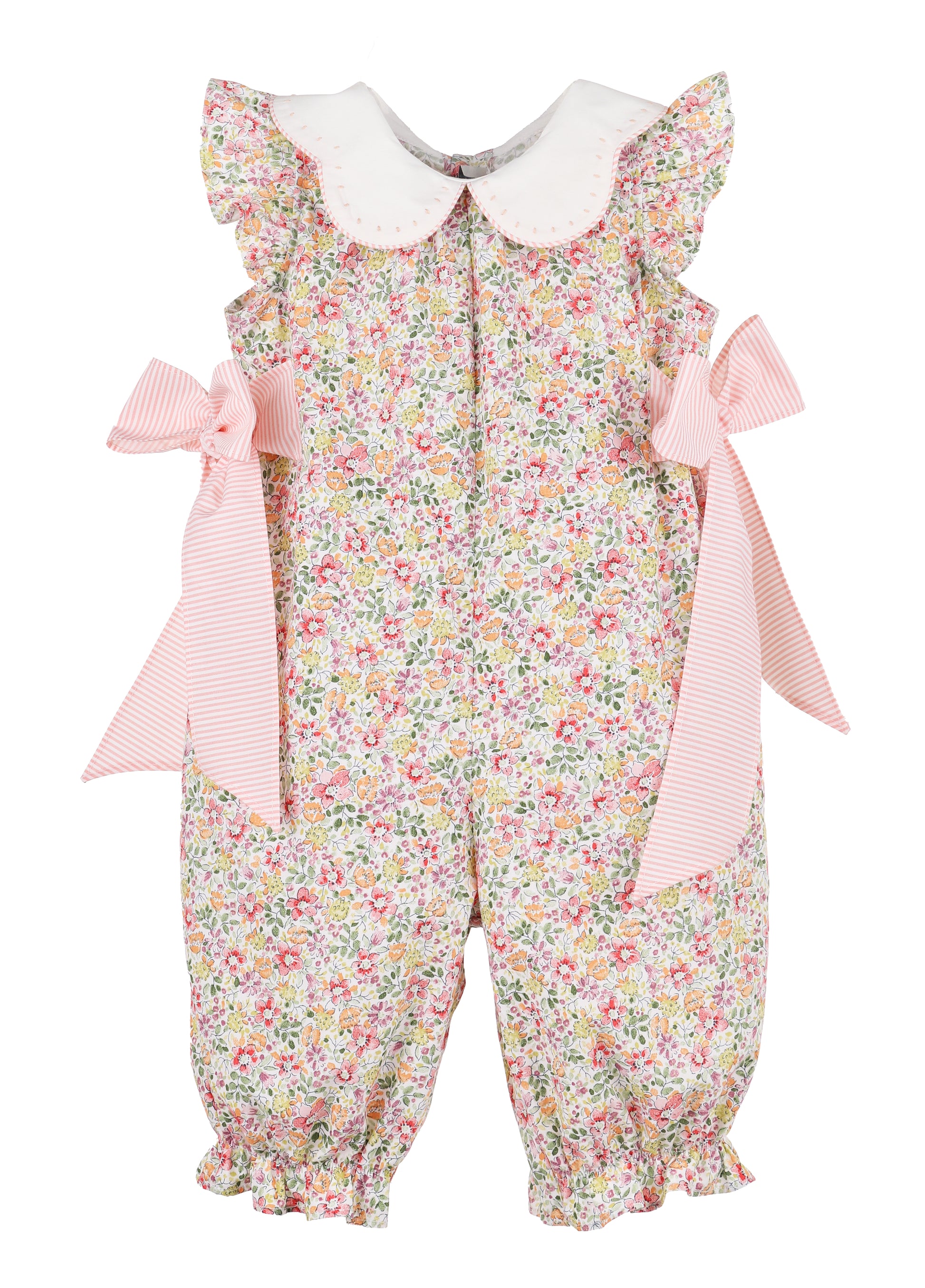 Sophie & Lucas Girls Bloomie Bunch Romper - Bows at Sides - Coral Pink