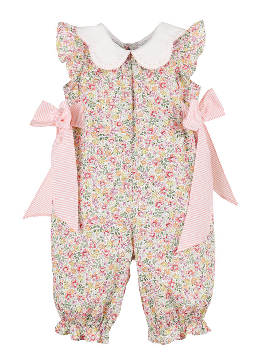 Sophie & Lucas Girls Bloomie Bunch Romper - Bows at Sides - Coral Pink by Sophie & Lucas