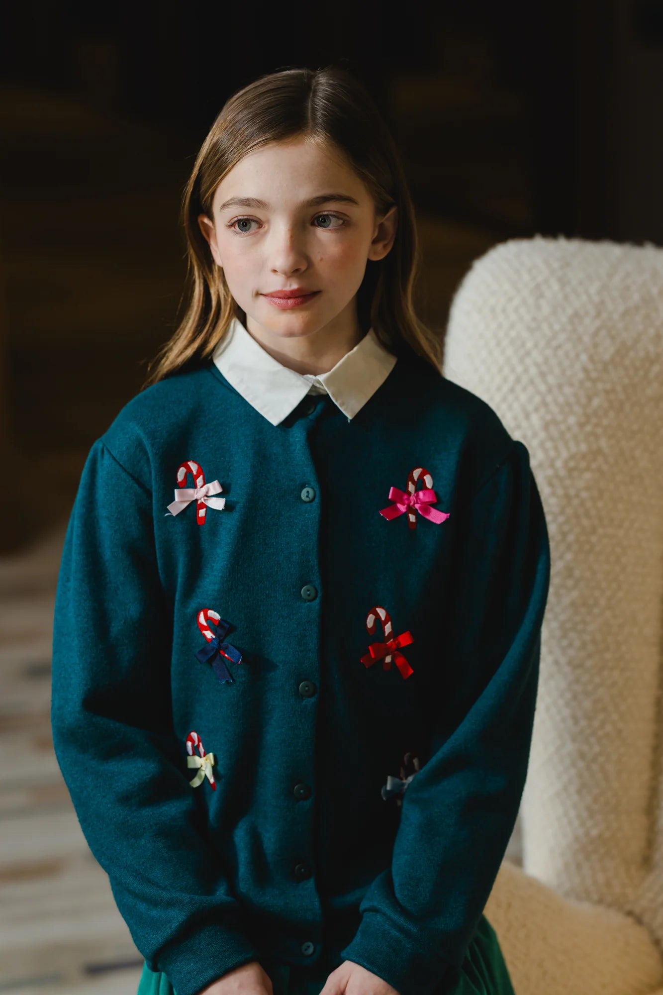 Maryland by Sal & Pimenta Girls Green Candy Cane Cardigan Sweater