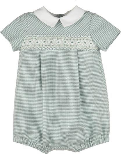 Luli & Me Boys Green Checks Smocked Bubble