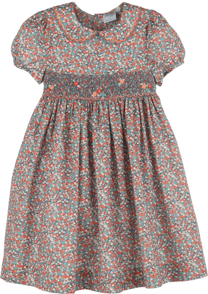 Luli & Me Girls Floral Vintage Dress - Blue by Luli & Me