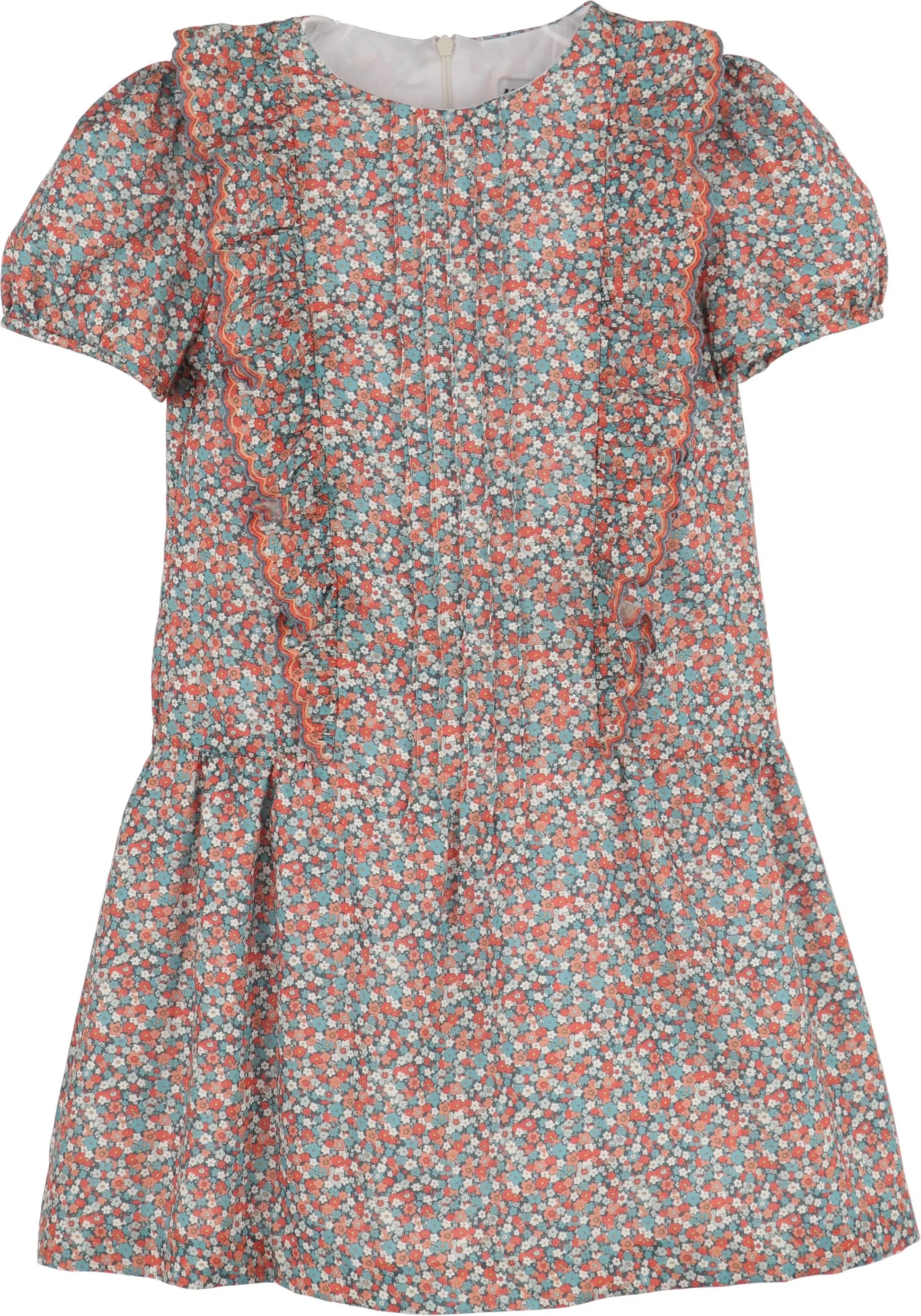 Luli & Me Girls Floral Vintage A-Line Dress - Blue