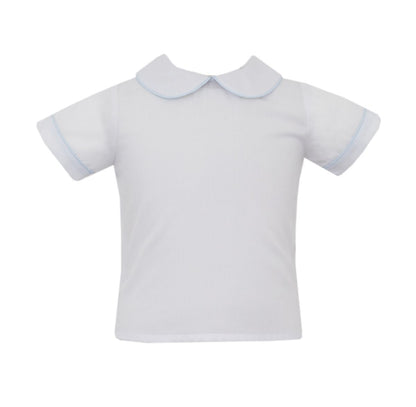 Anavini Boys White Batiste Smocked Blue Crosses Jon Jon Set - White Shirt - Blue Piping by Anavini