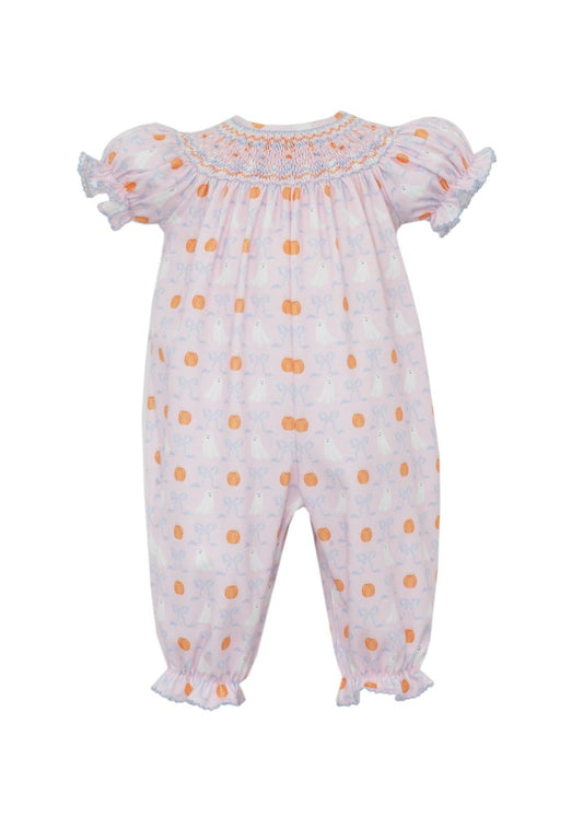 Claire & Charlie Baby Girls Pink Ghosts & Pumpkins Smocked Knit Romper by Claire & Charlie