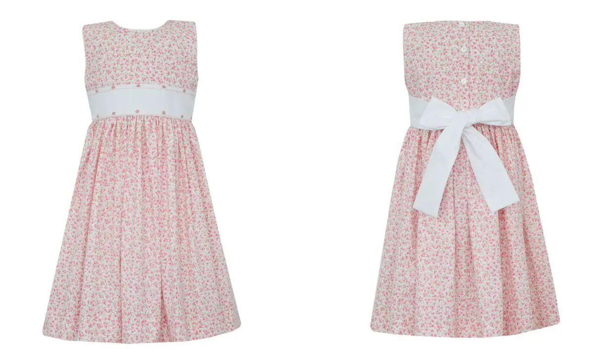 Claire & Charlie Girls Pink Floral Sleeveless Dress - Embroidered Waist Sash