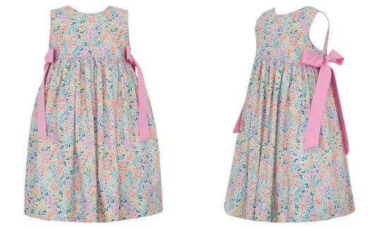 Claire & Charlie Girls Pink English Garden Floral Dress - Side Bows by Claire & Charlie