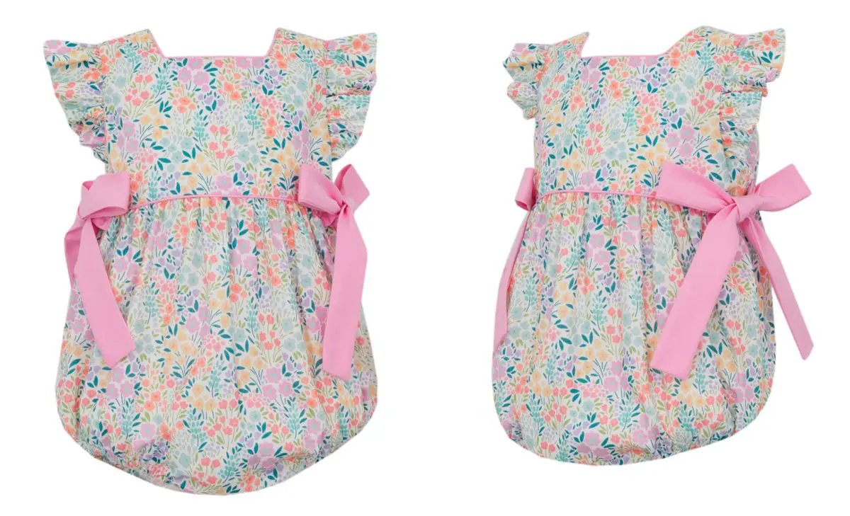 Claire & Charlie Baby Girls Pink English Garden Floral Bubble - Side Bows