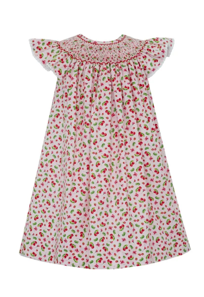 Claire & Charlie Girls Pink Cherry Print Smocked Bishop Dress by Claire & Charlie