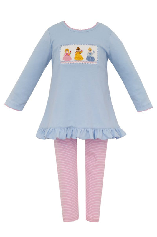 Anavini Girls Blue Knit Smocked Princesses Tunic with Pink Leggings by Anavini