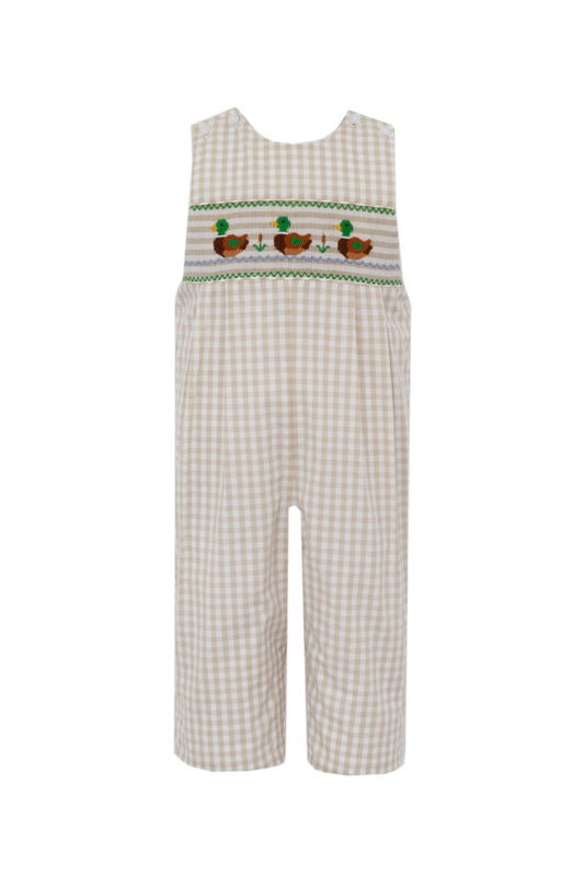 Anavini Boys Tan Khaki Gingham Smocked Mallard Ducks Longall by Anavini
