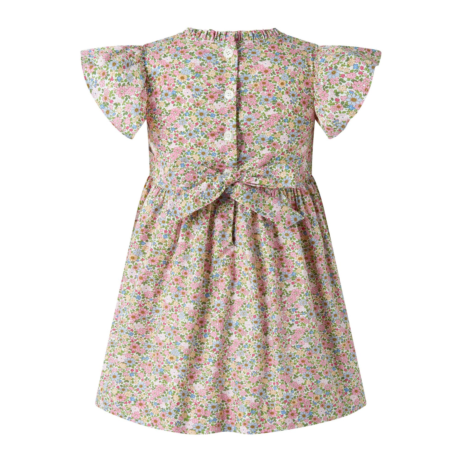 Rachel Riley London Girls Floral Ruched Dress - Bow on Back