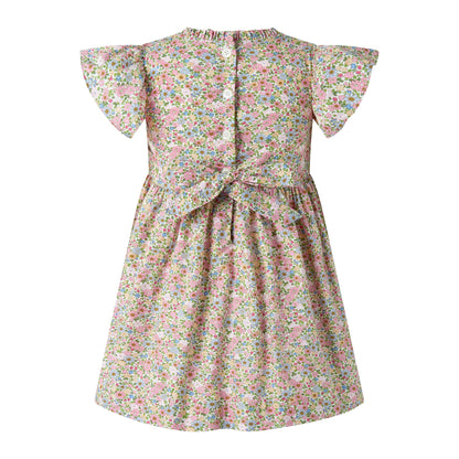 Rachel Riley London Girls Floral Ruched Dress - Bow on Back by Rachel Riley