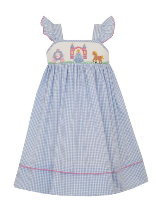 Anavini Girls Blue Check Smocked Princess Cinderella Carriage Dress by Anavini