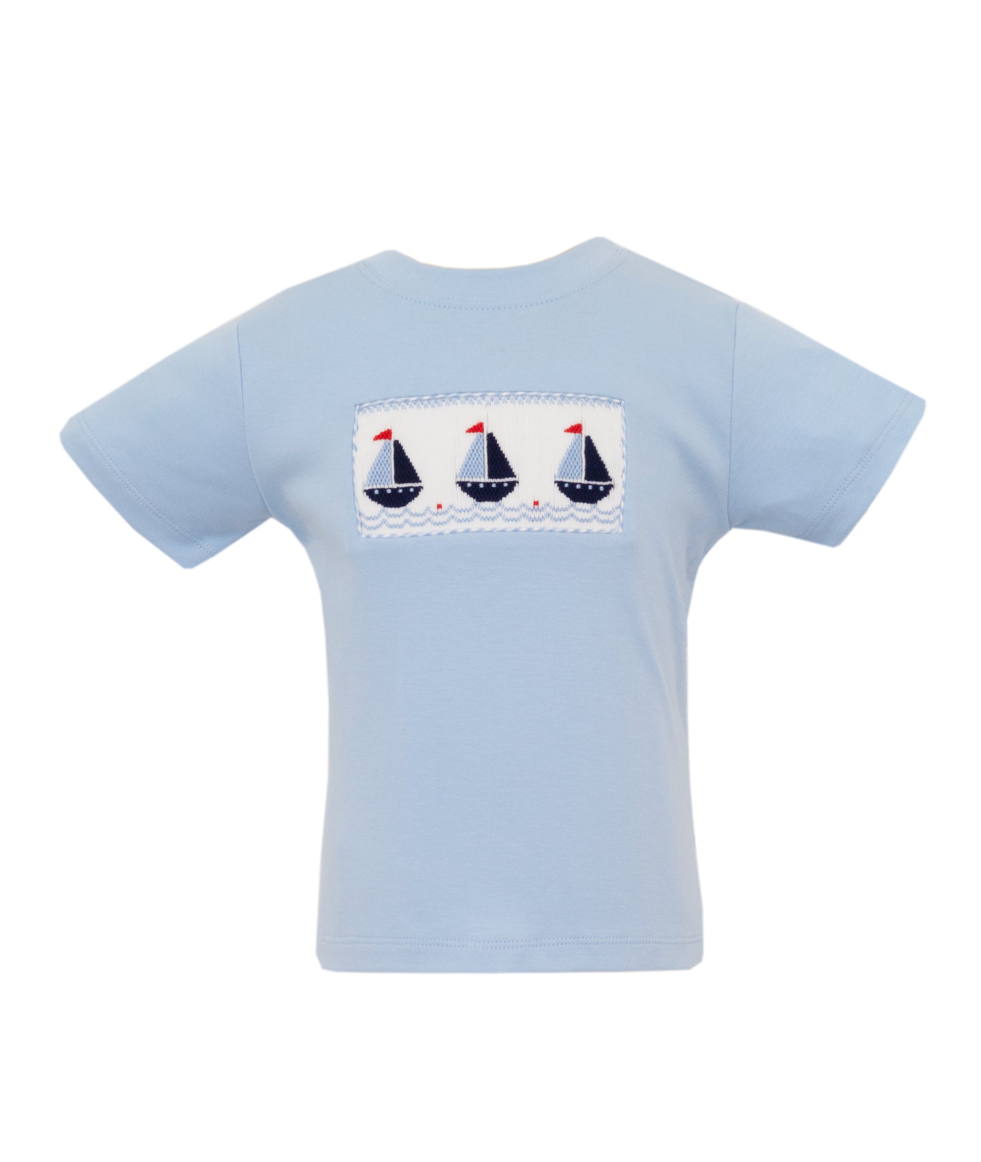 Anavini Boys Light Blue Shirt - Smocked Sailboats