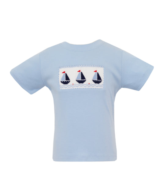 Anavini Boys Light Blue Shirt - Smocked Sailboats