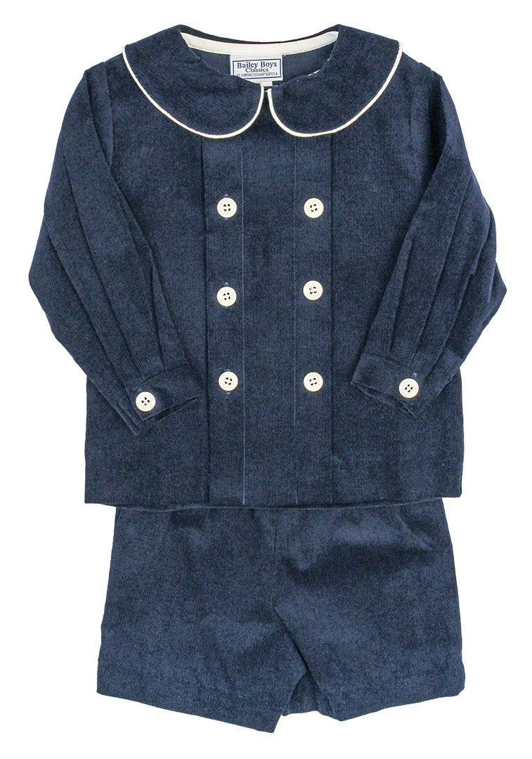 Bailey Boys Dressy Shorts Set - Navy Blue Corduroy
