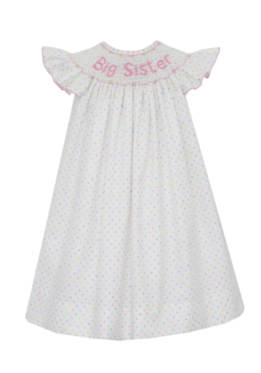 Anavini Toddler Girls Polka Dots Pink Smocked Big Sister Dress