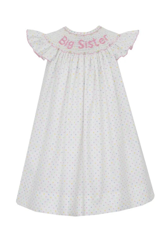 Anavini Toddler Girls Polka Dots Pink Smocked Big Sister Dress by Anavini