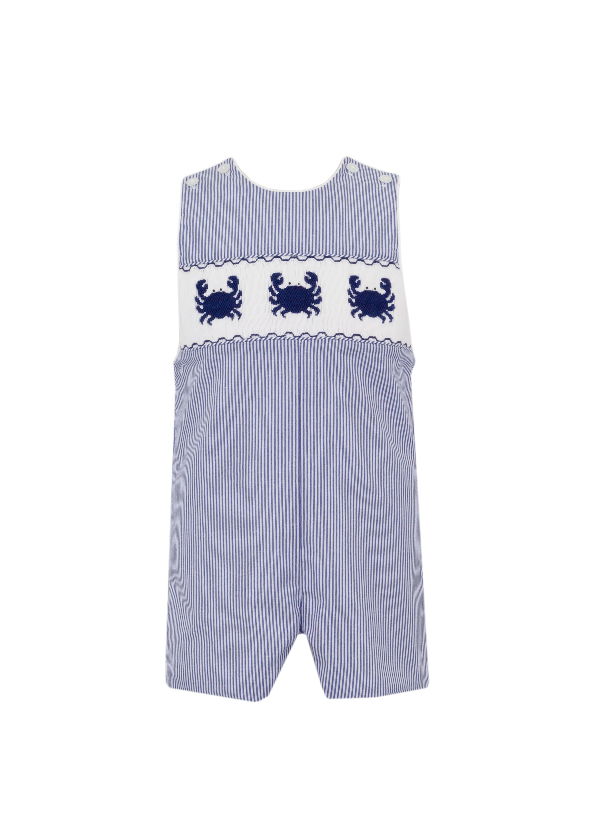 Anavini Toddler Boys Navy Blue Striped Jon Jon - Smocked Crabs