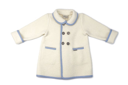 Marae Boys Luxury Dress Coat - Double Breasted - Cream with Light Blue Trim
