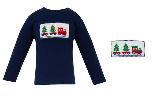 Anavini Boys Blue Christmas Tree Train Knit Shirt by ANAVINI