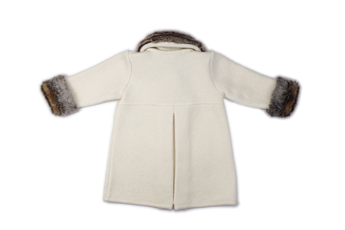 Marae Girls Luxury Dress Coat - Double Breasted - Cream with Faux Fur Collar & Cuffs