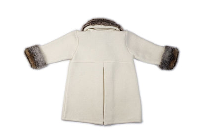 Marae Girls Luxury Dress Coat - Double Breasted - Cream with Faux Fur Collar & Cuffs