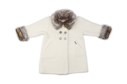 Marae Girls Luxury Dress Coat - Double Breasted - Cream with Faux Fur Collar & Cuffs