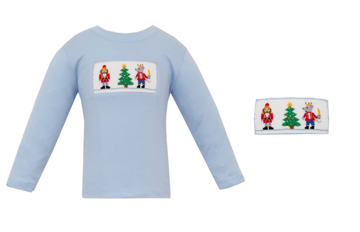 Anavini Boys Light Blue Knit Smocked Nutcracker Shirt by Anavini