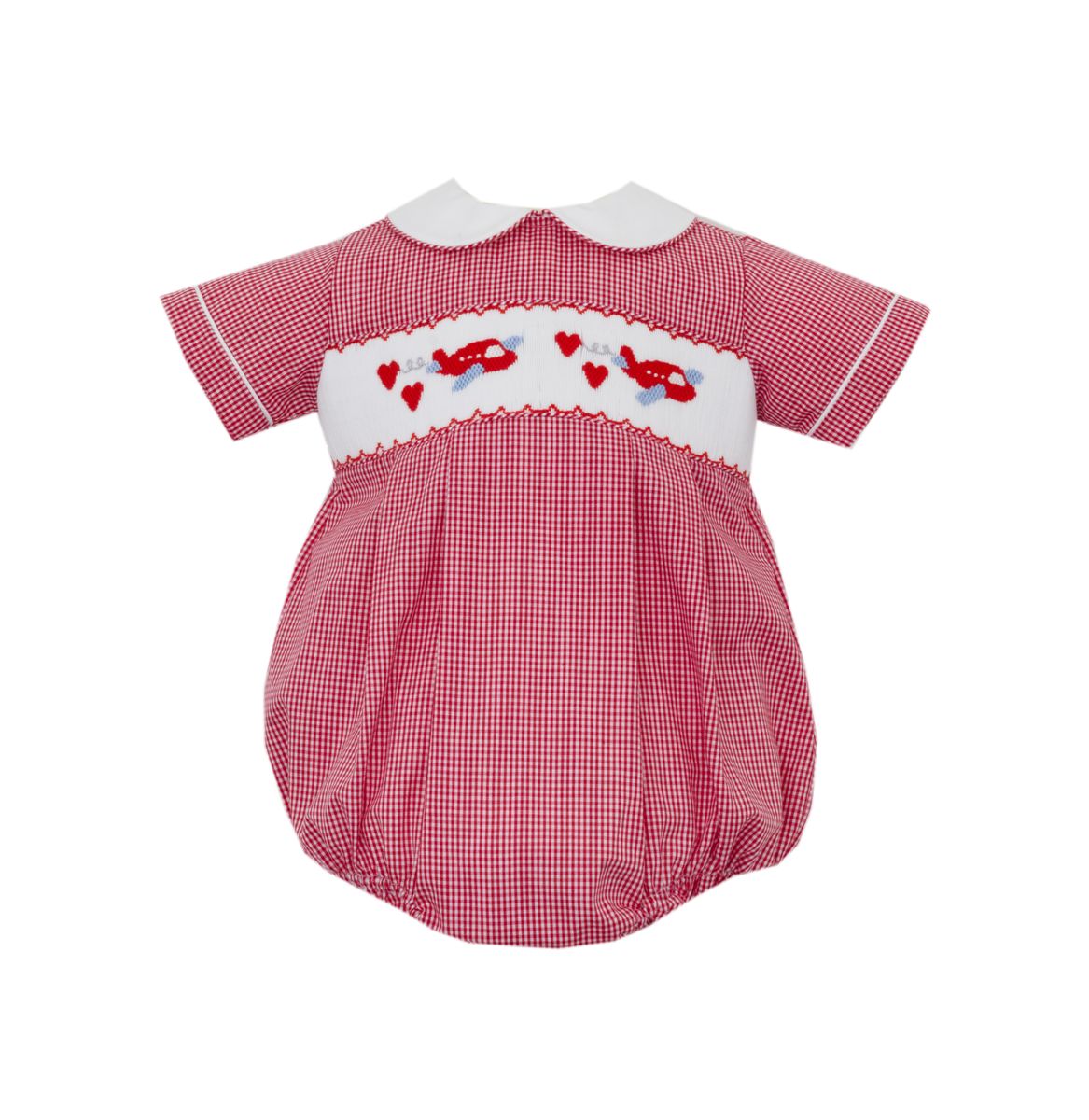 Anavini Baby Boys Red Gingham Smocked Valentine Airplanes Bubble