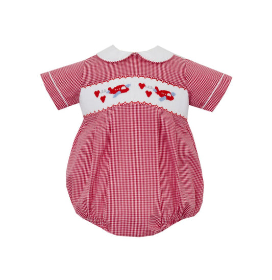 Anavini Baby Boys Red Gingham Smocked Valentine Airplanes Bubble by Anavini