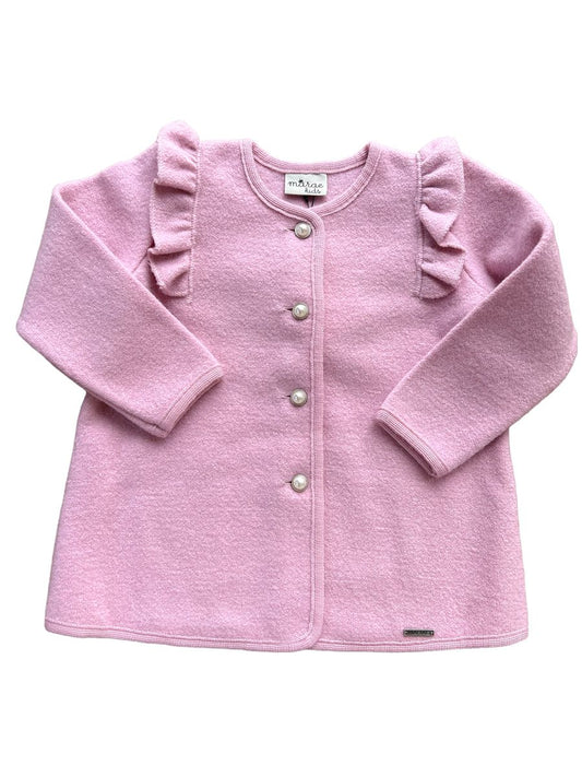 Marae Girls Luxury Coats - Ruffle Shoulder Jacket - Pearl Buttons - Rosa Pink by Marae
