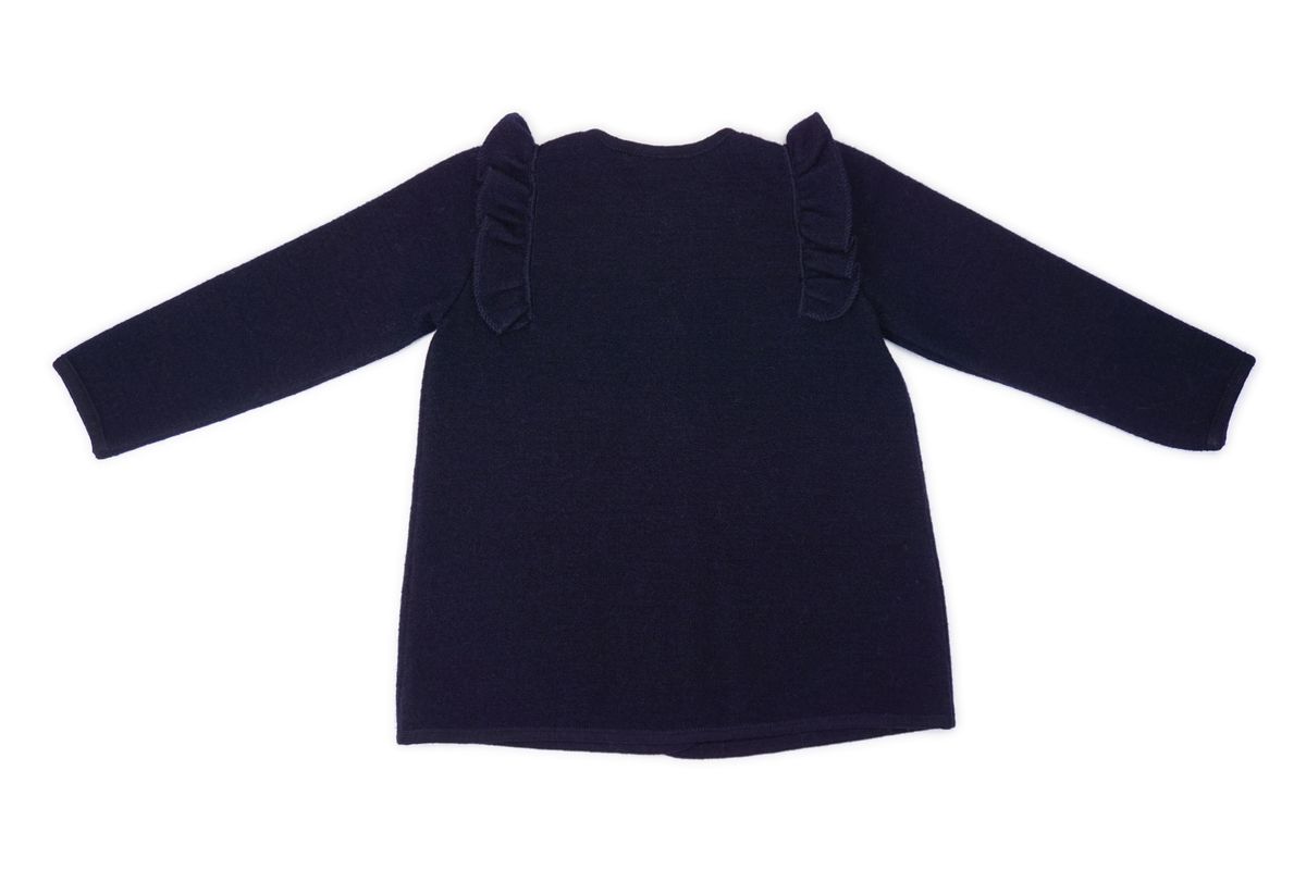 Marae Girls Luxury Coats - Ruffle Shoulder Jacket - Pearl Buttons - Navy Blue