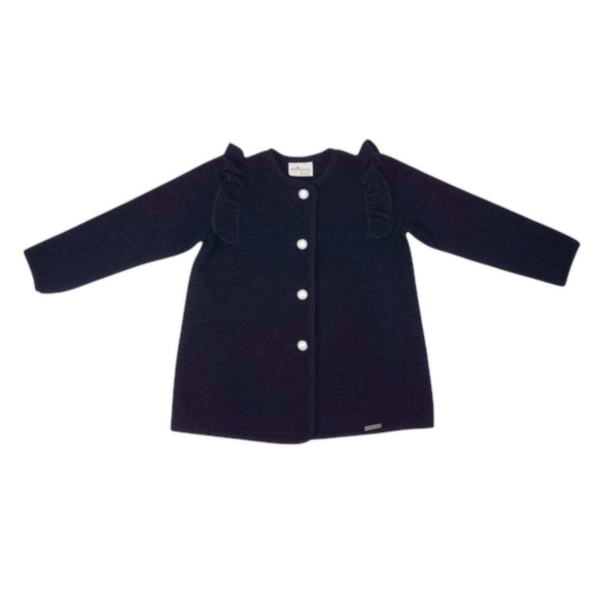 Marae Girls Luxury Coats - Ruffle Shoulder Jacket - Pearl Buttons - Navy Blue