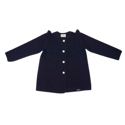 Marae Girls Luxury Coats - Ruffle Shoulder Jacket - Pearl Buttons - Navy Blue by Marae