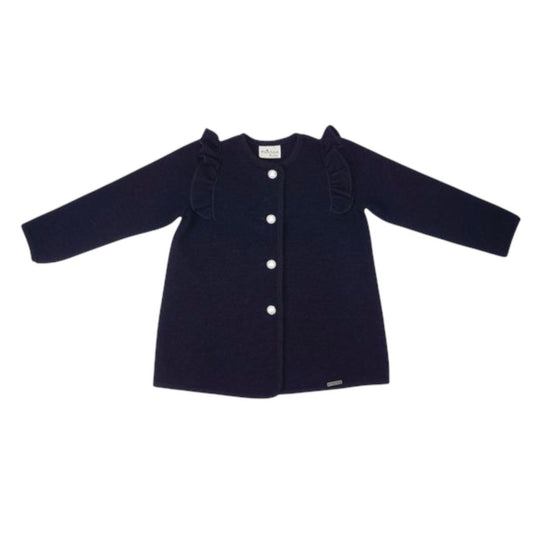 Marae Girls Luxury Coats - Ruffle Shoulder Jacket - Pearl Buttons - Navy Blue by Marae