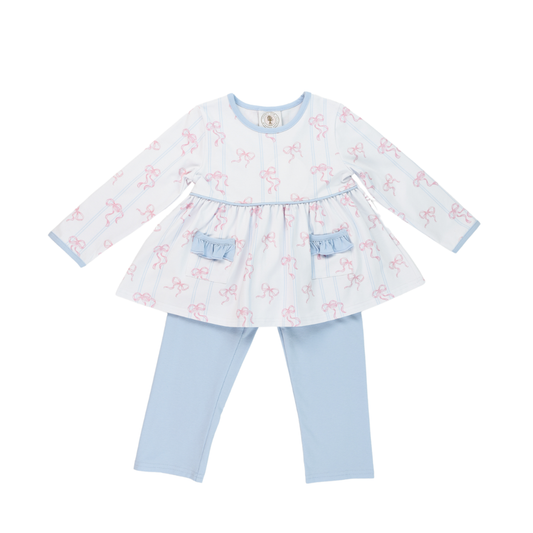 Cypress Row Blue Leggings with Pink Bowtiful Bows Londyn Top by Cypress Row