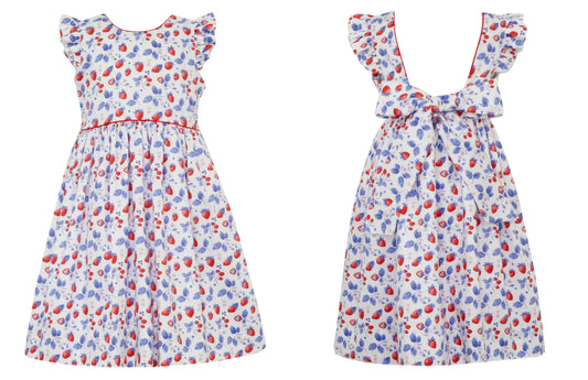 Anavini Couture Girls Patriotic Berries Liberty Print Sun Dress - V-Back and Sash