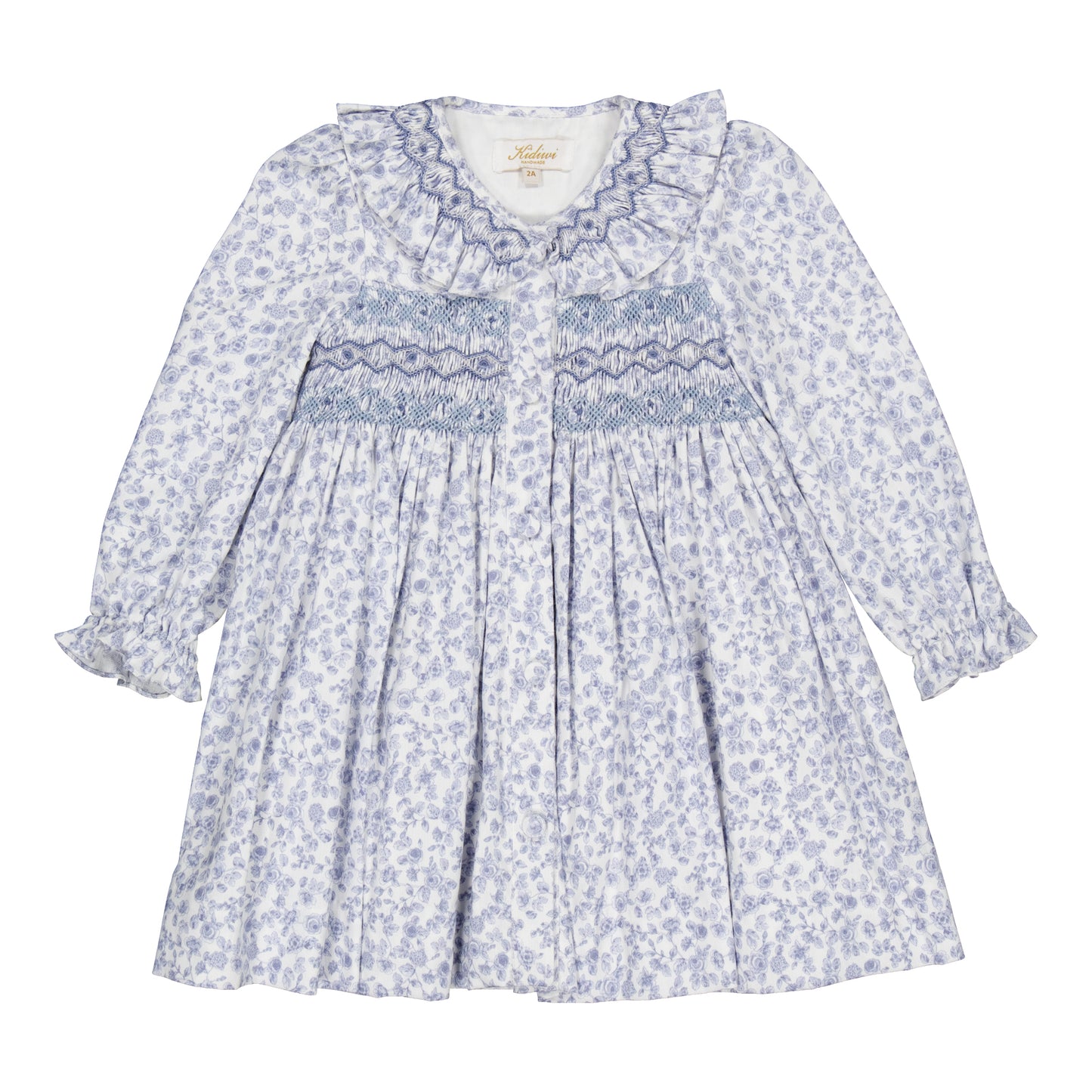 Kidiwi France Girls Adeline Smocked Dress - Ruffle Collar - Blue Garden Floral by Kidiwi