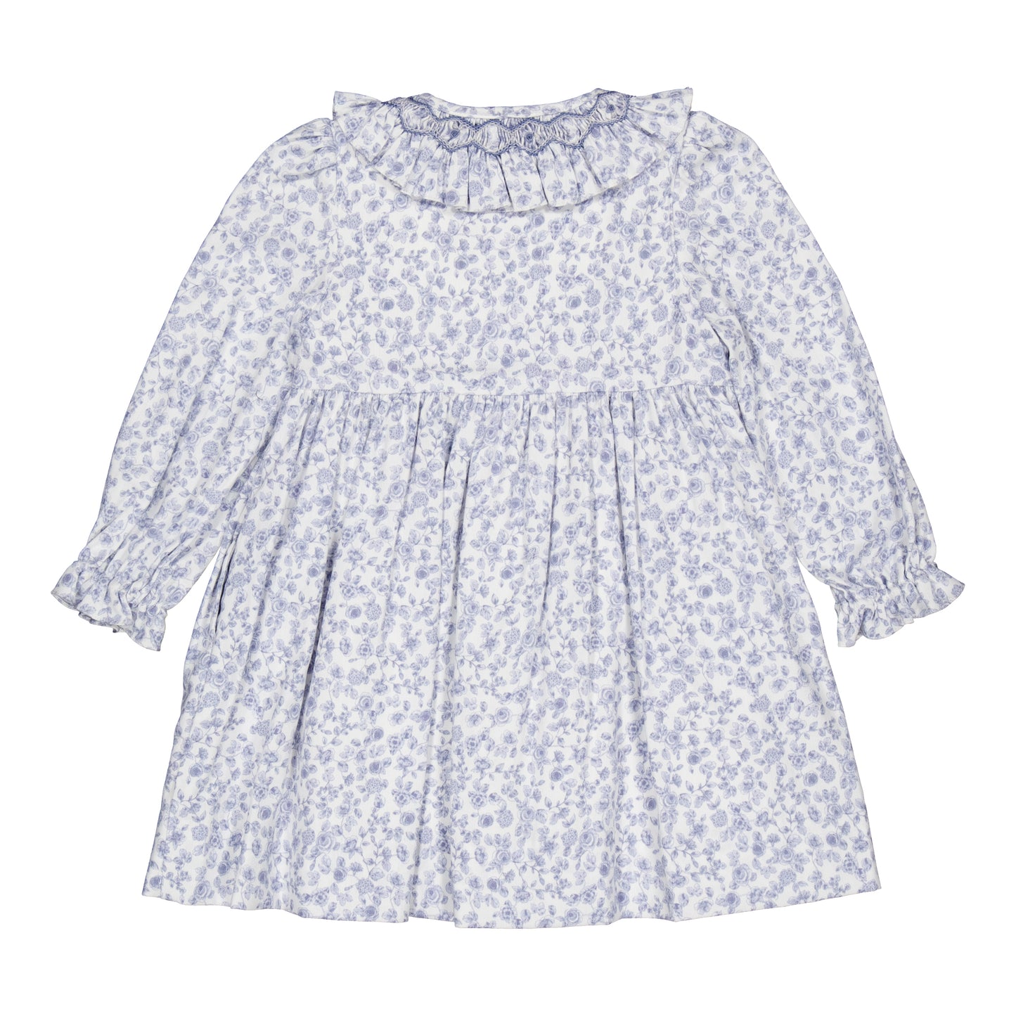 Kidiwi France Girls Adeline Smocked Dress - Ruffle Collar - Blue Garden Floral by Kidiwi