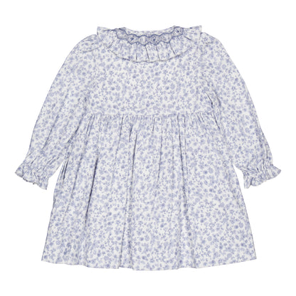 Kidiwi France Girls Adeline Smocked Dress - Ruffle Collar - Blue Garden Floral by Kidiwi