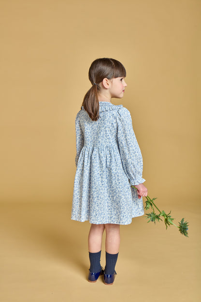 Kidiwi France Girls Adeline Smocked Dress - Ruffle Collar - Blue Garden Floral by Kidiwi