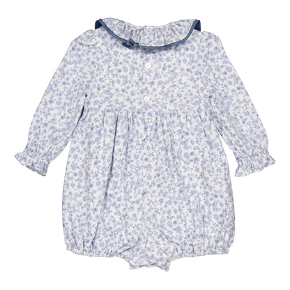 Kidiwi France Girls Anthea Smocked Bubble - Ruffle Neck - Blue Garden Floral by Kidiwi