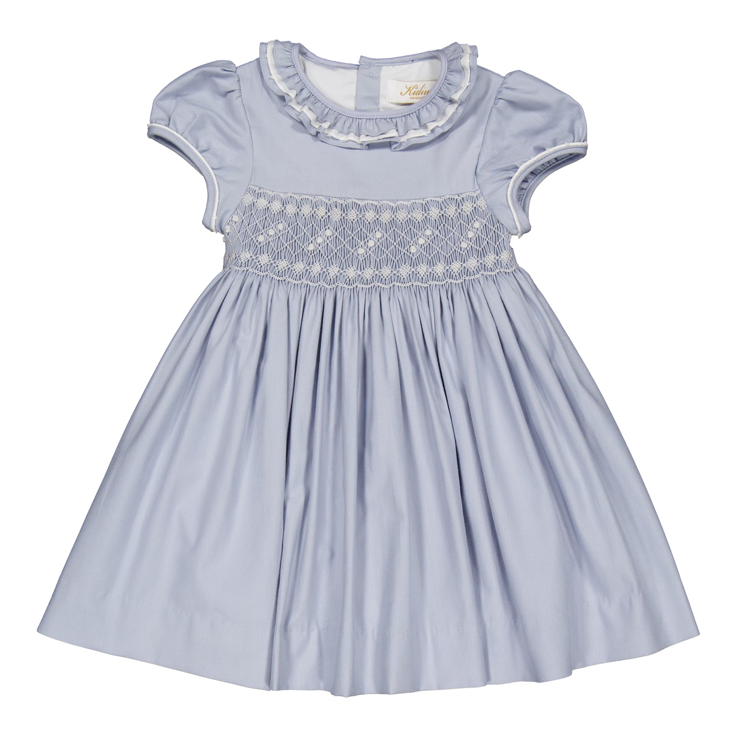 Kidiwi France Girls Arctic Blue Smocked Hars Dress - Fancy Sash by Kidiwi