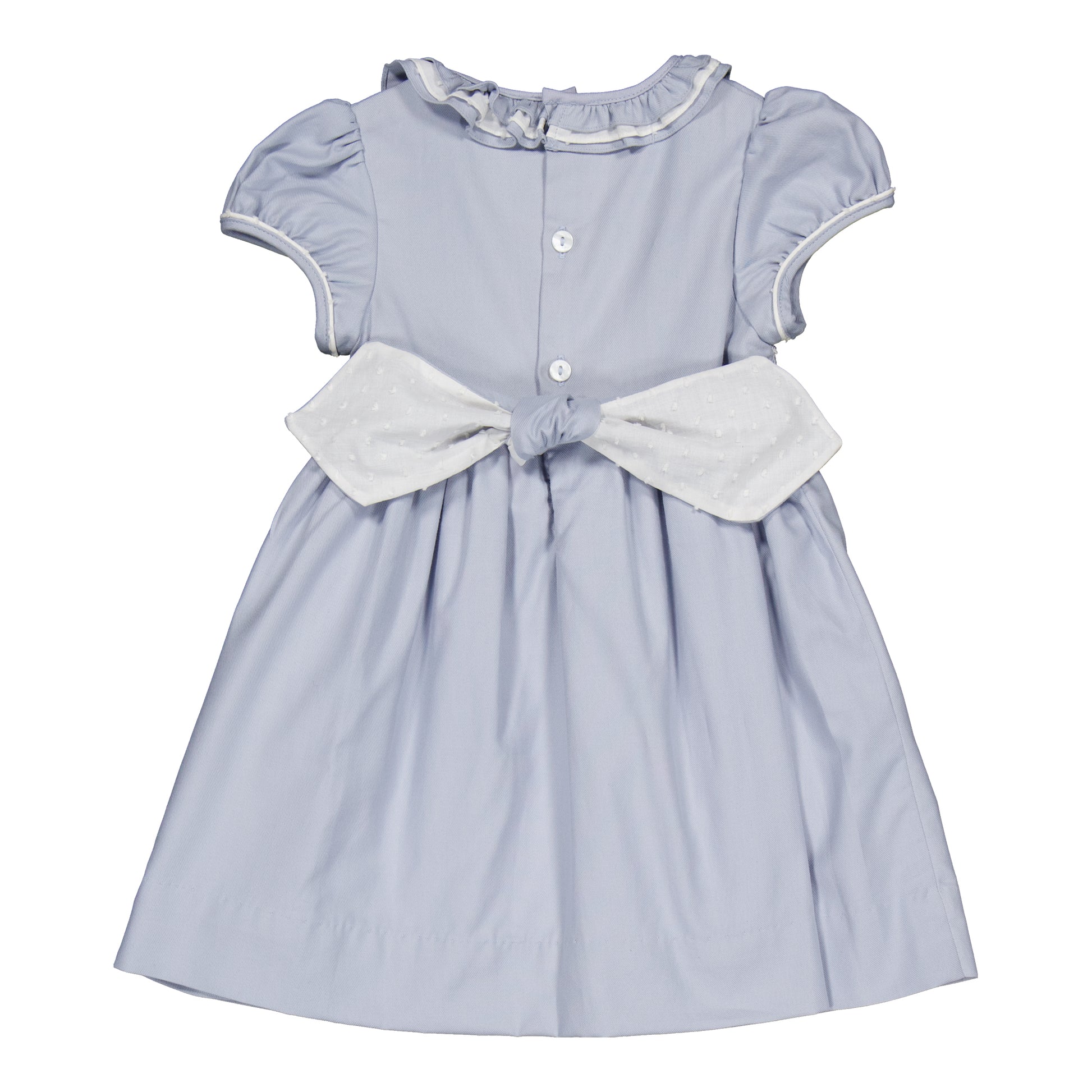 Kidiwi France Girls Arctic Blue Smocked Hars Dress - Fancy Sash