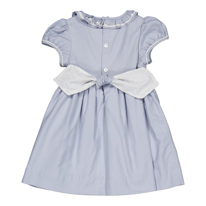 Kidiwi France Girls Arctic Blue Smocked Hars Dress - Fancy Sash by Kidiwi