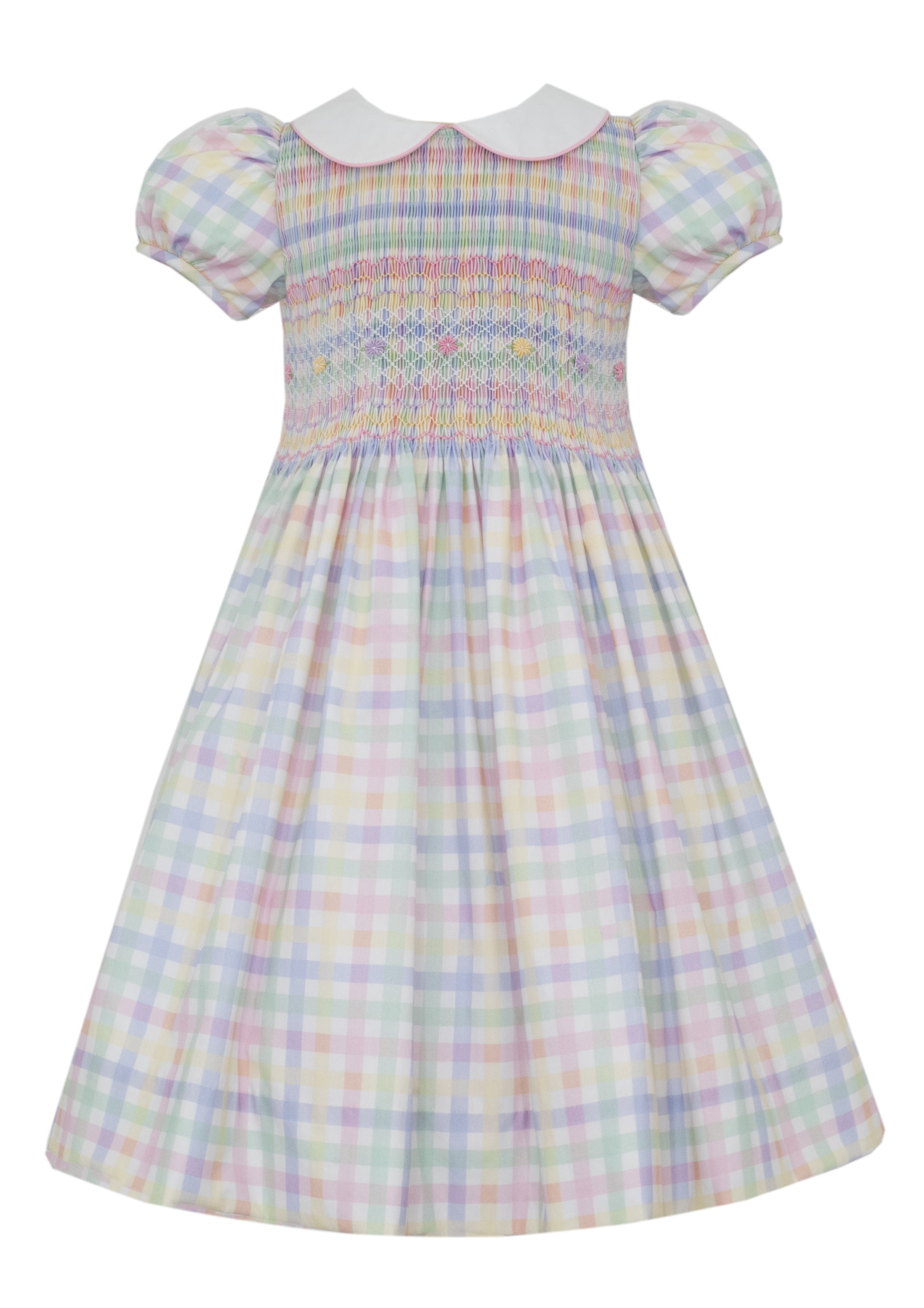 Anavini Couture Girls Pastel Plaid Easter Dress - Fully Smocked Bodice