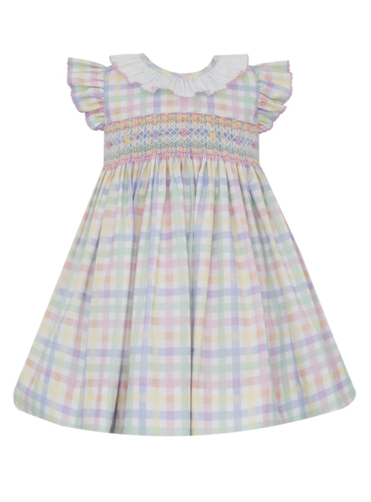 Anavini Girls Pastel Plaid Float Dress with Ruffle Collar and Sleeves by Anavini