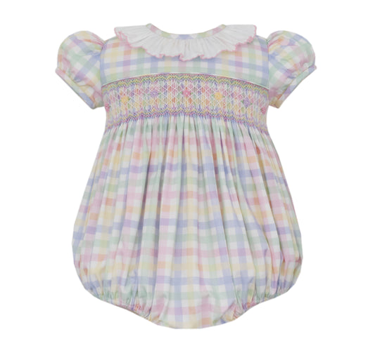 Anavini Pastel Plaid Girls Bubble with White Ruffle Collar by Anavini