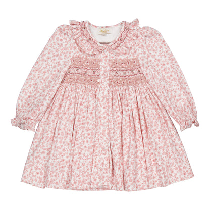 Kidiwi France Girls Adeline Smocked Dress - Ruffle Collar - Pink Old Rose Garden by Kidiwi